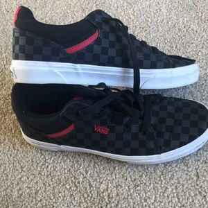 Vans brand new black checkered with red US. Youth size 7